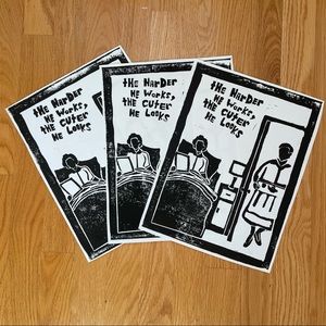 THE HARDER HE WORKS, THE CUTER HE LOOKS 9x12 inches Print Art Work 🛏